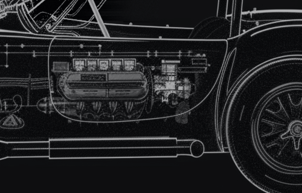 Detail of the drawing: the engine block, called out as the Technology dimension